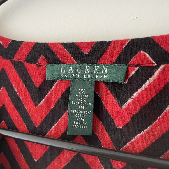 Lauren Ralph Lauren Plus Size 2X Red Black Chevron Boho Peasant Blouse Top - Picture 8 of 8